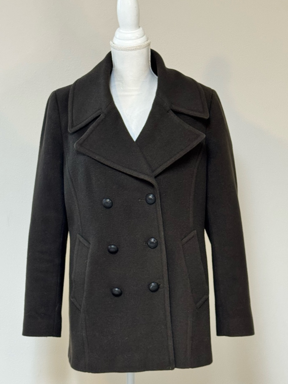 Karl Lagerfeld Paris Double-Breasted Wool/Cashmere Peacoat - Dark Green - Large